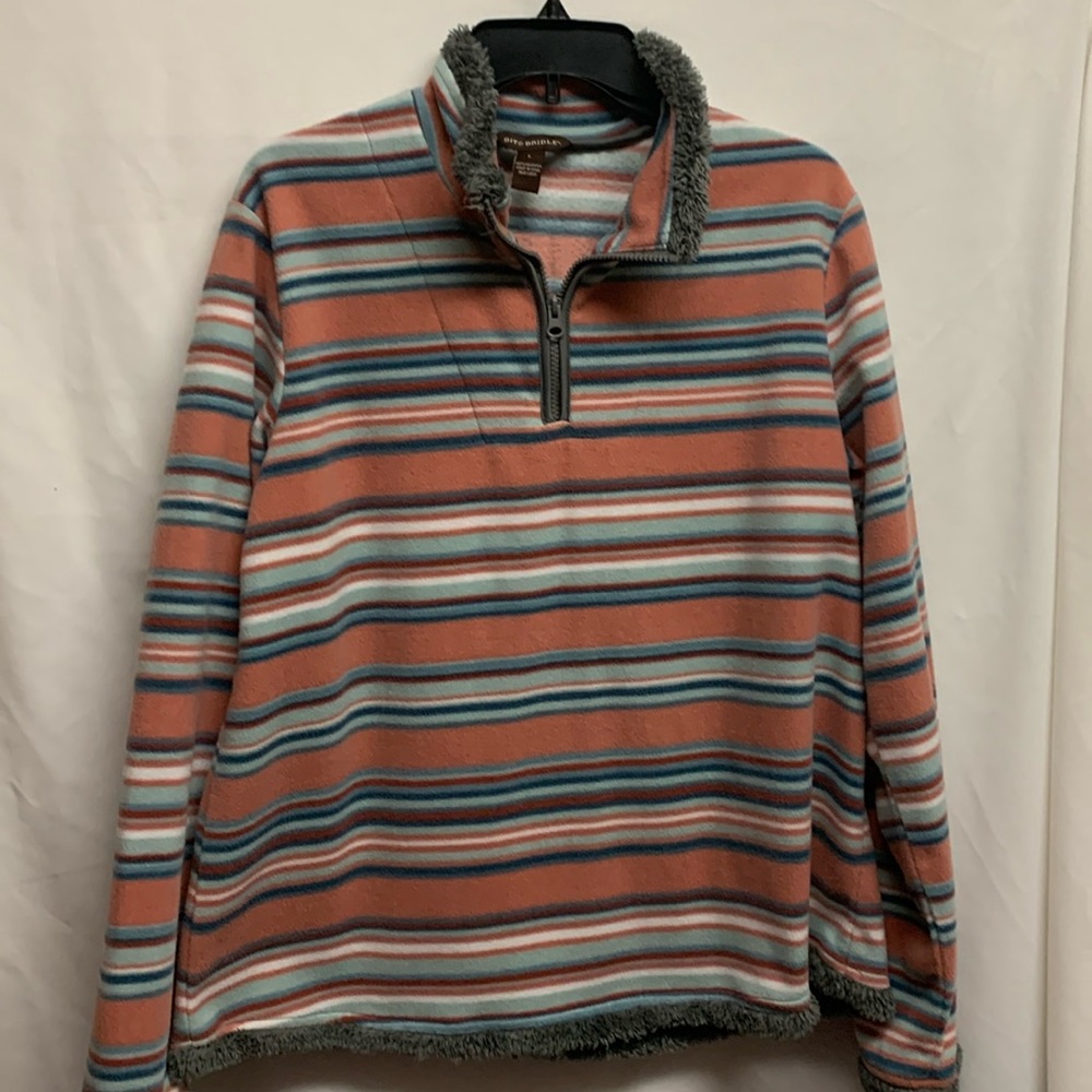 Bit & Bridle Women’s 1/4 Zip Striped Orange/Gray Pullover Size L